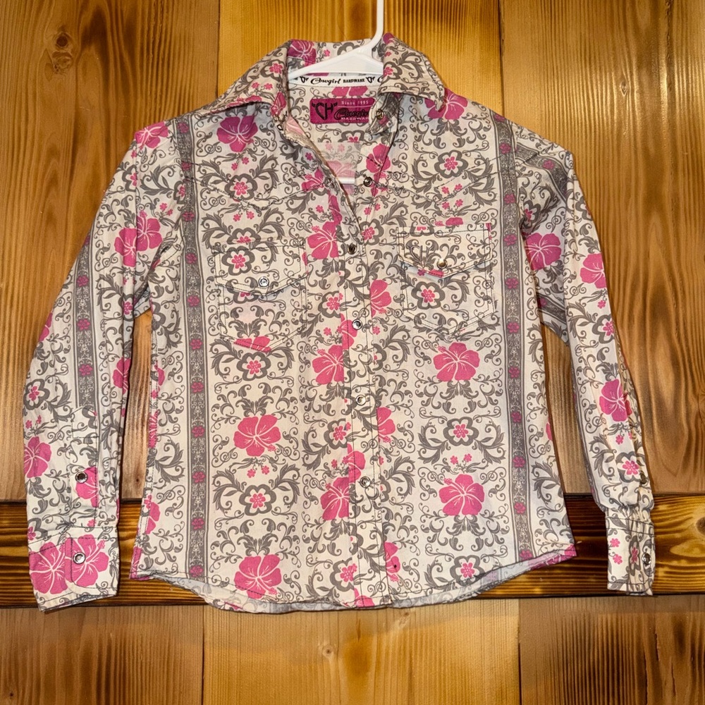 Wrangler Kids Pink and Gray Floral Button Down Shirt